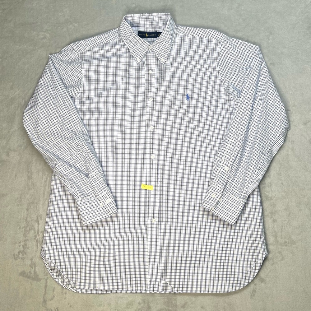 Ralph Lauren Shirt Mens 17 34 35 Blue White Tattersall Check Long Sleeve Preppy